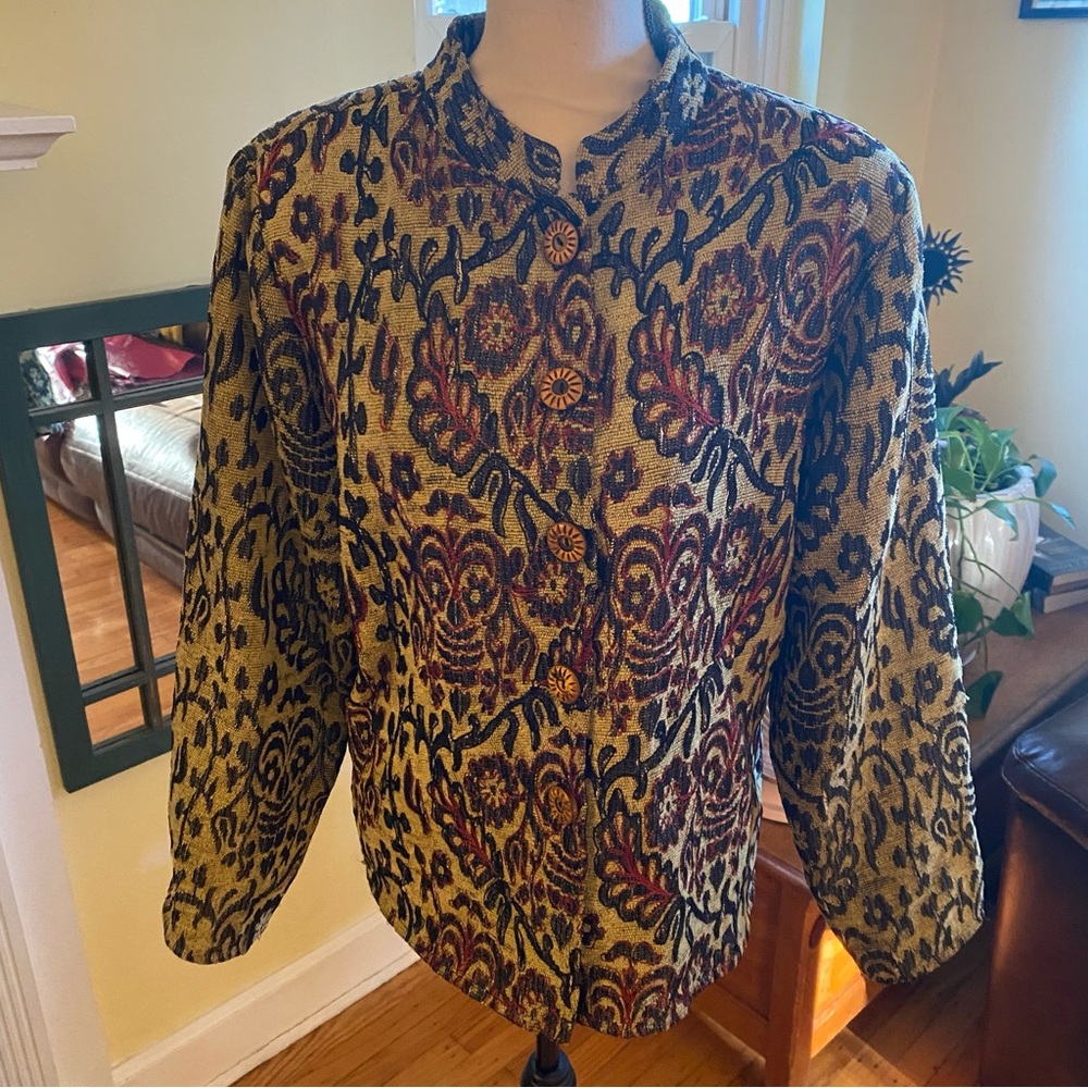 Alex Kim Women’s Vintage Jacket Embroidered Floral Tapestry Cottagecore Coat L